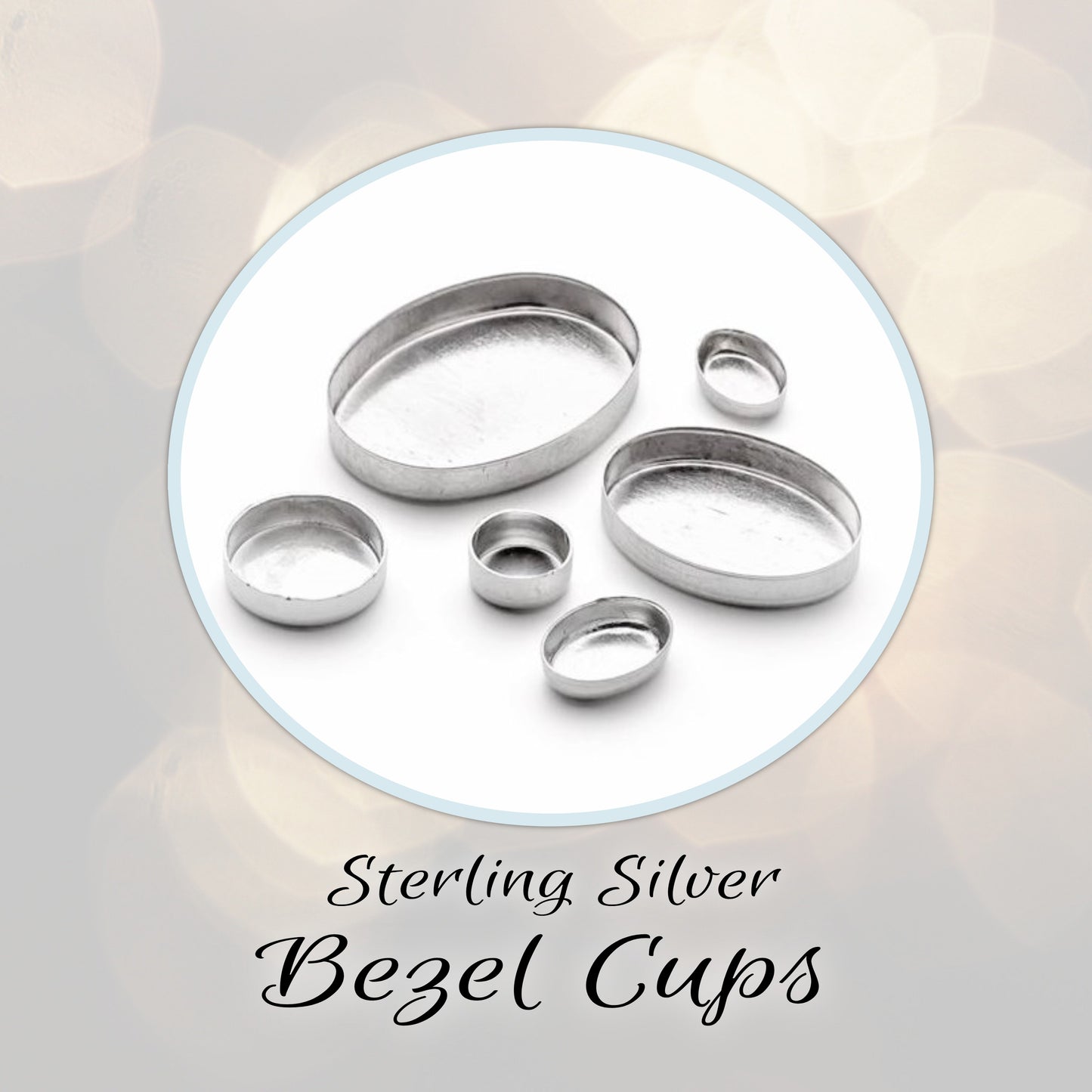 OVAL Bezel Cups in Sterling Silver, cabochon settings - sold individually