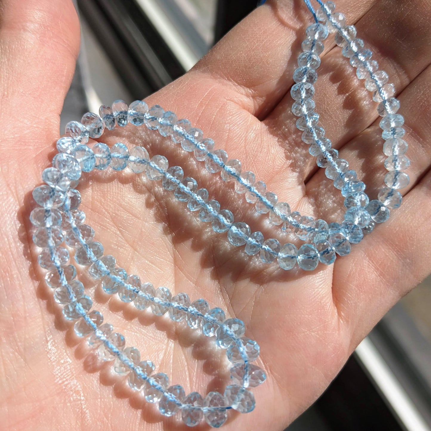 AAA grade Sky Blue Topaz Faceted Rondelle Beads - Matched Pairs for Earrings (2 beads per lot)