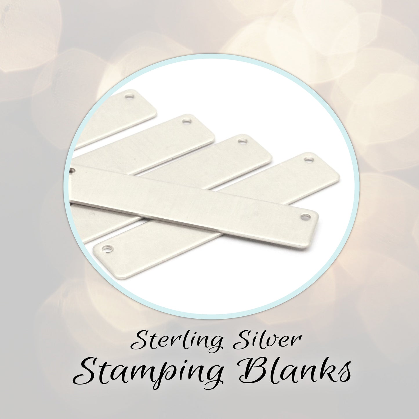 Stamping Blank, Sterling Silver, 24 gauge, 1-1/4" long by 1/4" high, RECTANGLE with 2 holes (0.9mm wide), for Necklace